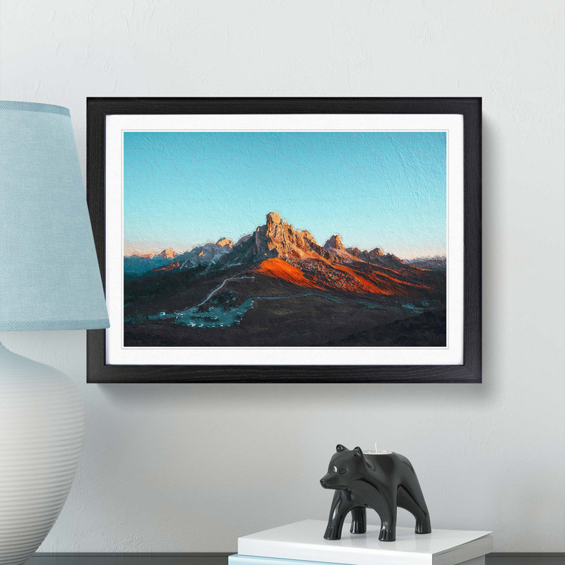 Giau Pass Mountains in Italy - Picture Frame Painting Print, 27cm H x 36cm W x 2cm D, Black Framed