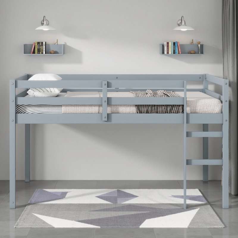 Lit mezzanine pour enfants avec échelle et garde-corps de sécurité pour enfants, Gris