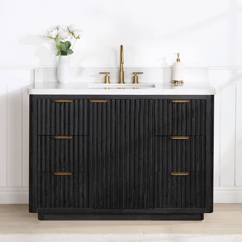 Ensemble de meuble-lavabo simple 48 po Adela, Noir, noir, noir, noir, Blanc / Blanc, Doré