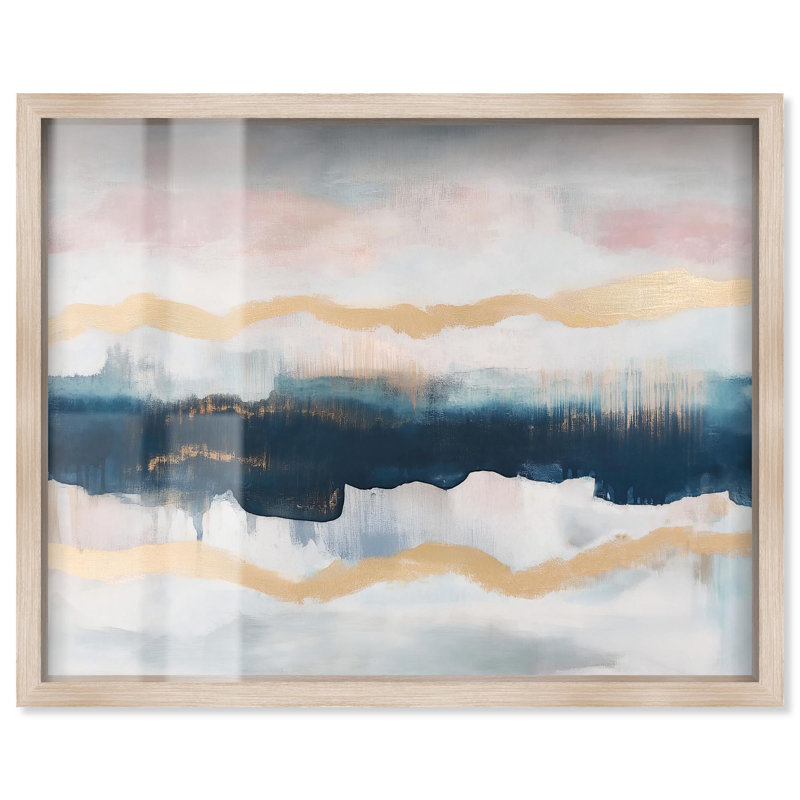 «Indigo Tides Shadowbox Print» par Art Remedy, H 17 po x l 21 po, Crème, crème