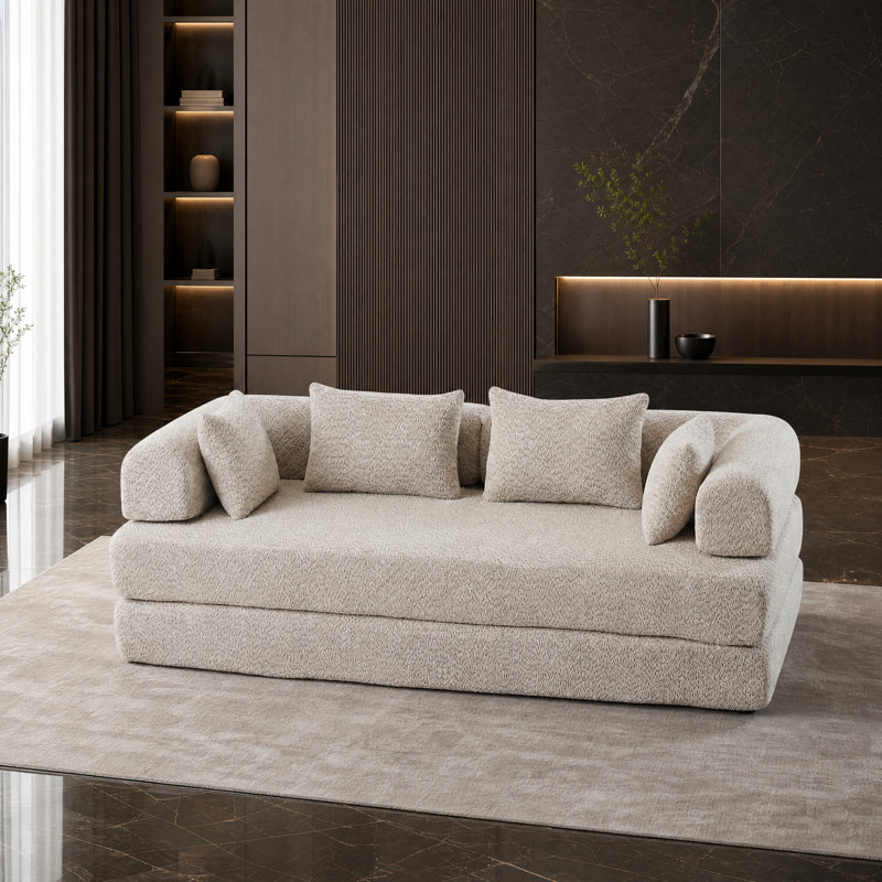 Modular Chenille Sleeper Sofa with Removable Armrests, Khaki Chenille