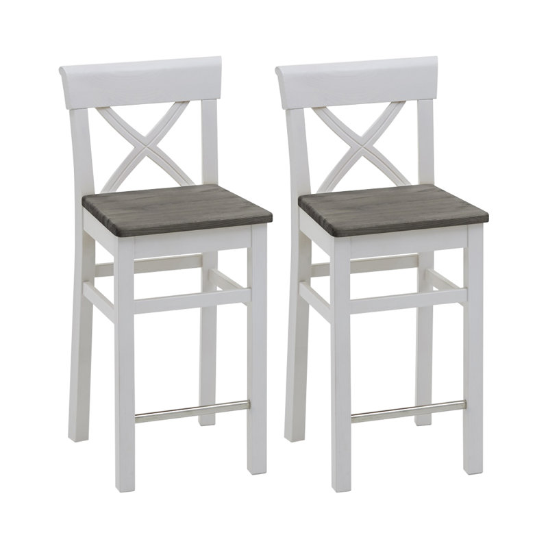Polebridge Solid Wood Counter Stool, White, Grey
