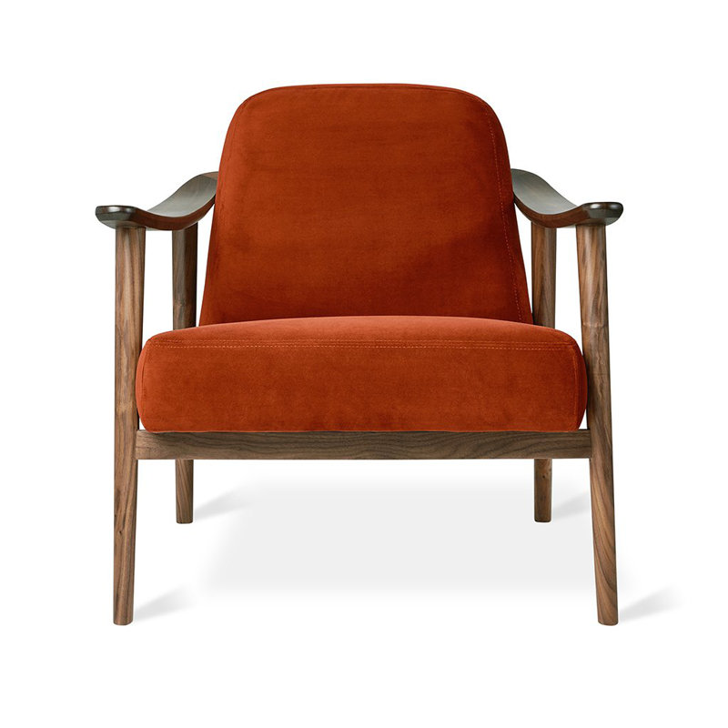Baltic 76.2Cm Top Grain Leather Wide Armchair, Walnut, Velvet Russet Velvet