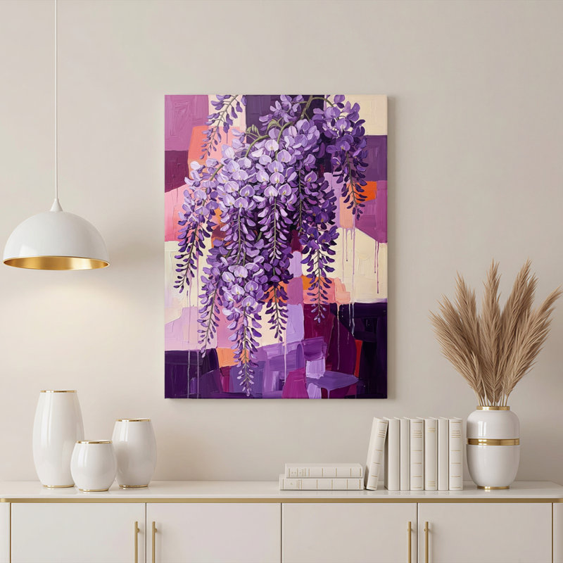 Art mural sur toile Gallery Wrap pour le salon, la chambre à coucher, le bureau ou le vestibule - Décoration murale décorative avec glycine mauve