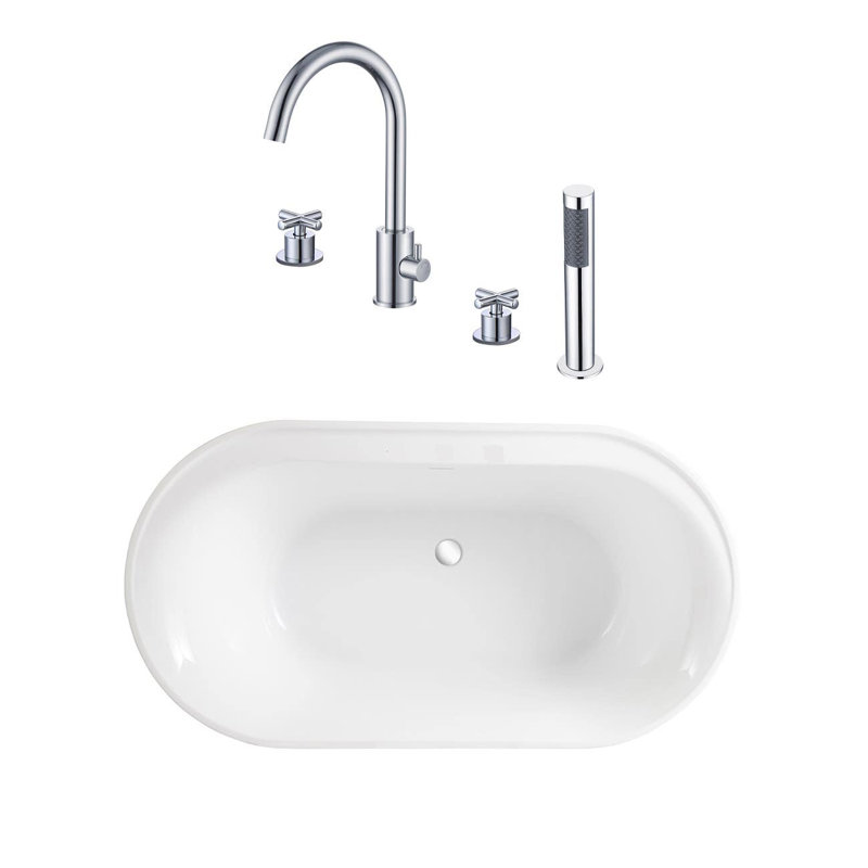 Baignoire autoportante en acrylique 66 po. X 33 po. Avec robinet, Chrome