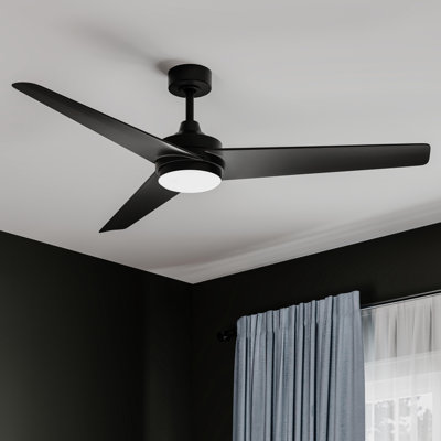 Velto 60" 3-Blade Indoor Matte Black Smart Ceiling Fan with LED Light and Wall Control Powered by Bond Home App