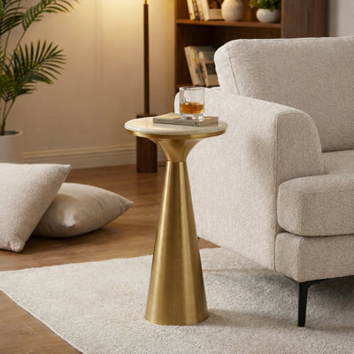 Table d'appoint moderne avec plateau en marbre blanc et piédestal noir brossé