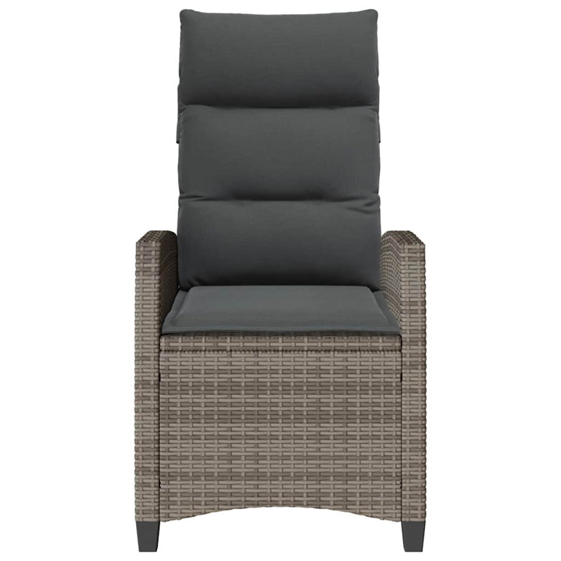  Chaise de jardin inclinable en PE rotin gris à hauteur moyenne réglable, Noir, Brun