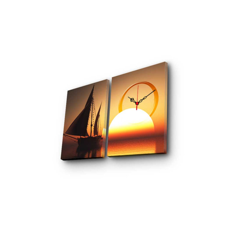 Horloge murale élégante en toile décorative (2 pièces), 23,6 x 15,0 pouces | 100% toile de suède et cadre 100% bois (épaisseur: 1,2 po) | Décoration élégante pour le salon et le bureau, design intemporel