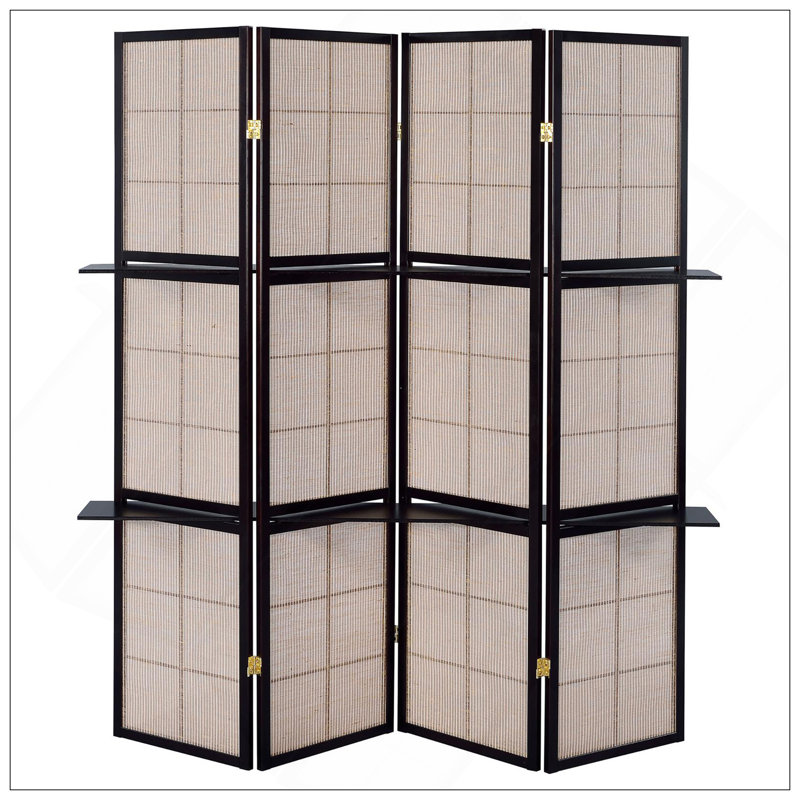 Tan And Cappuccino 4-Panel Folding Screen With Versatile Configurations And Built-In Shelving For Enhanced Storage And Display