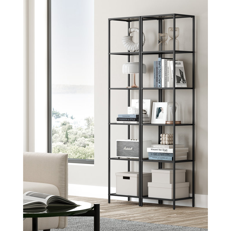 6-Tier Glass Shelf, Bookshelf, Storage Rack, Tempered Glass, Easy Assembly, For Bathroom, Living Room, Bedroom, Office, Ink Black And Slate Grey