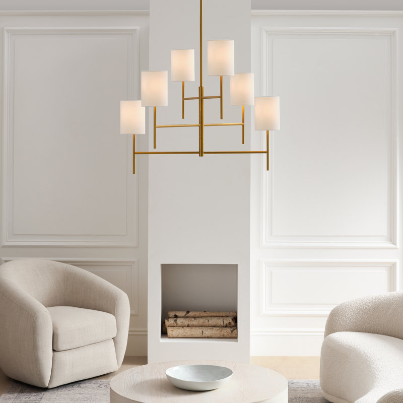 Barbara Barry Courtois 6 Light Dining Room Chandelier With Linen Shade, Burnished Brass