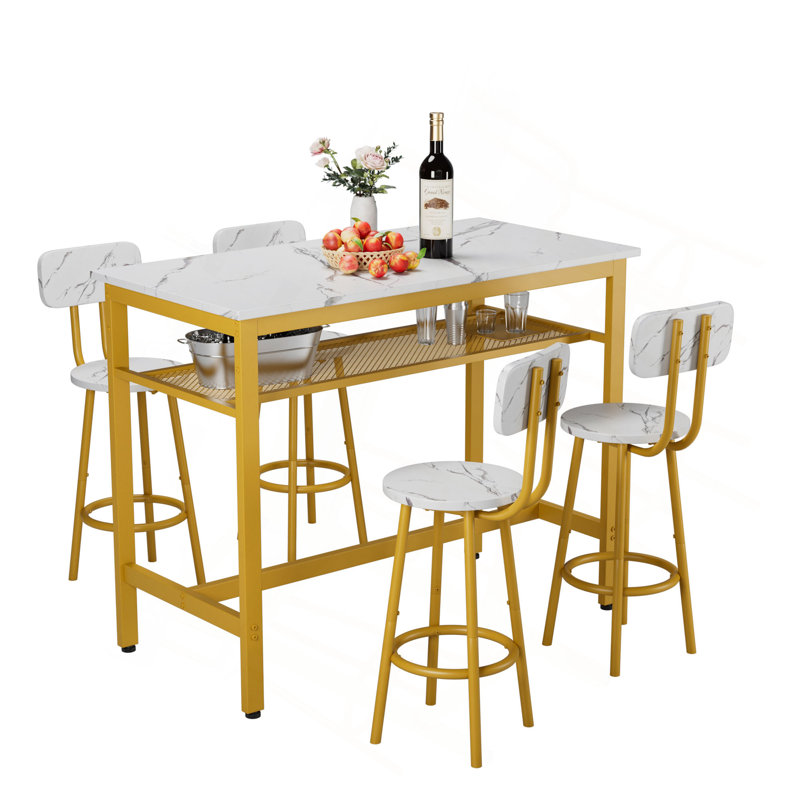 Bar Table And Chairs Set For 4, 5 Piece Counter Height High Breakfast Table Chairs Set Of 4 For Dining Room, Kitchen, Bar, Apartment