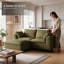 Canapé 2 places en lin vert avec pouf, canapé moderne rembourré