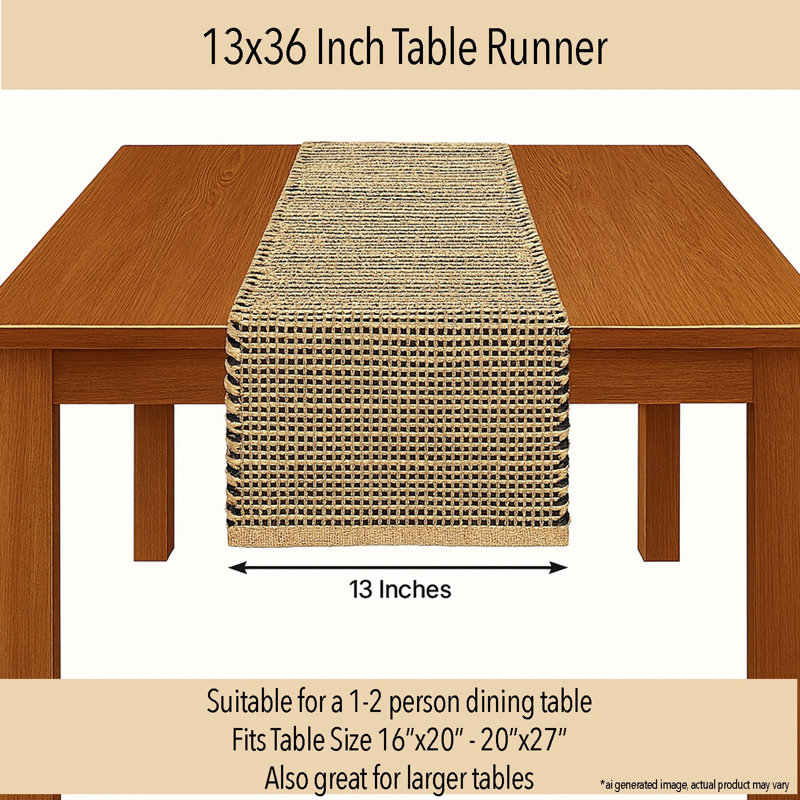 Chemin de table Pingham, Naturel/noir, 36 po x 13 po