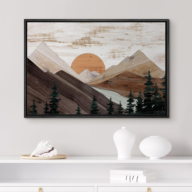 «Western Wood Effect Landscape Rustic Brown Mountain Trees Nature Abstract Farmhouse Wall Decor Room», reproduction d'art sur toile