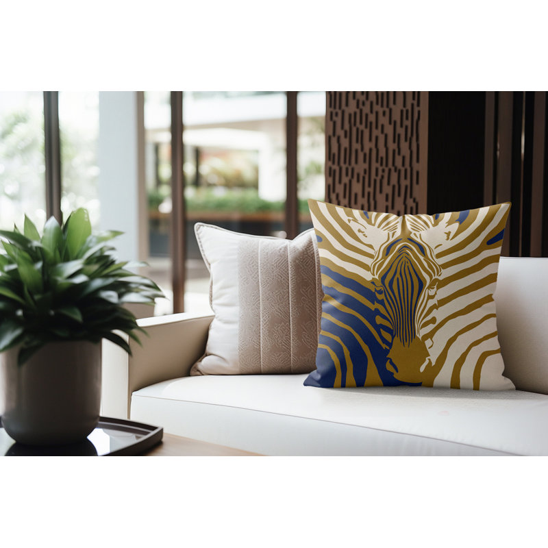 Coussin d'intérieur Salie Zebra, Minuit royal, 16 po x 16 po