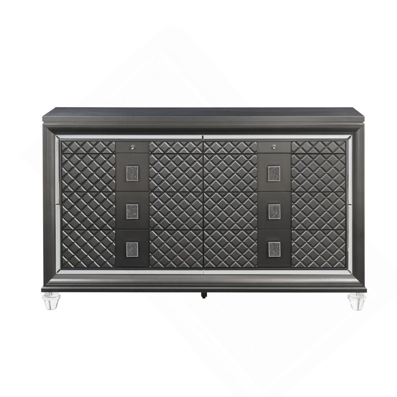 Commode Sawyer à finition grise métallique avec six tiroirs spacieux et un design moderne et élégant pour le rangement organisé