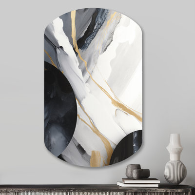 Safarov Black And Gold Harmony Of Marble I - Marble Cylinder Metal Wall Decor, Modern Asymmetrical Metal Art Print