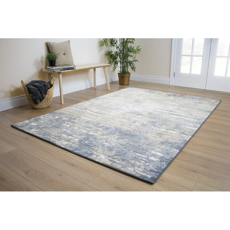Lilith Abstract Beige Blue Area Rug, Rectangle 7'10" x 10'10"