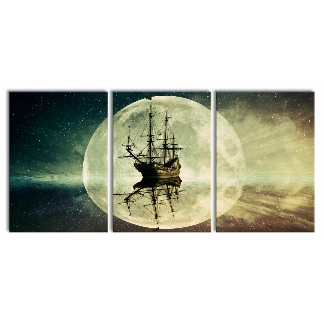 3-tlg. Leinwandbilder-Set Ghost Ship in Space