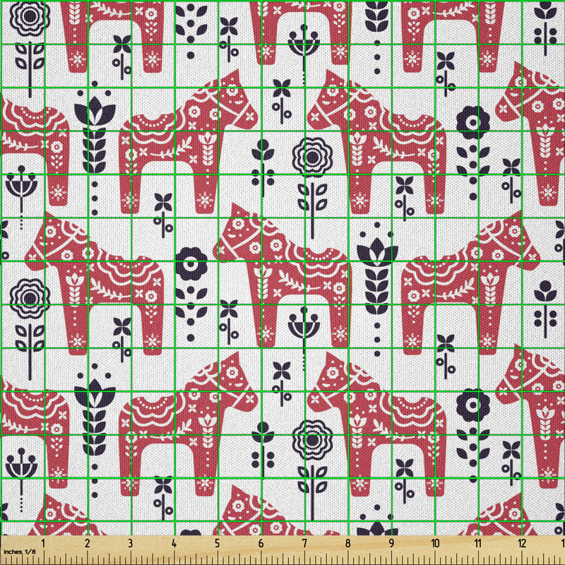 Darinda Folk Inspired Swedish Dala Horse with Floral Ornaments Multi-Purpose Fabric