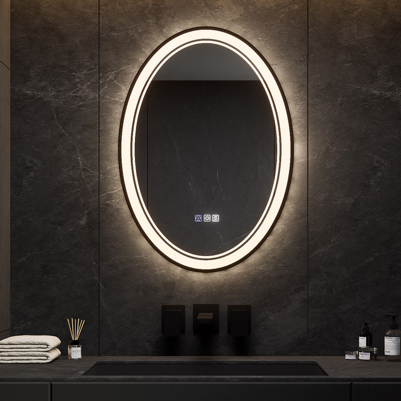 Stylish LED Bathroom Mirror with Dimming and Defogging Options, 28'' x 20'', Oval
