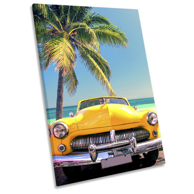 Classic Car Palm Tree - Wrapped Canvas Print