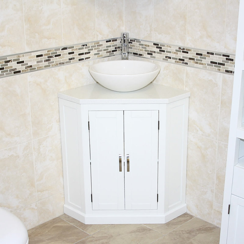 Aneko 550mm Single Bathroom Vanity with Vessel Stone Basin, White, White Quartz