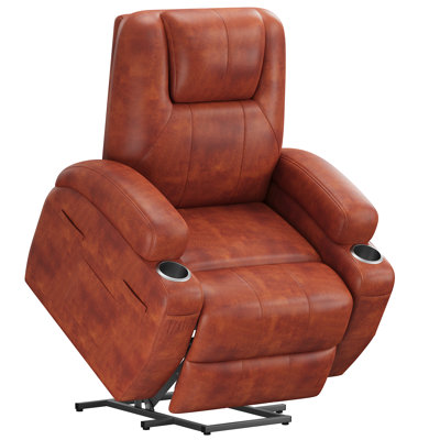 Electric Reclining Chair Sofa With Massage Function, Suitable For The Elderly, 3 Adjustable Positions, 2 Side Pockets And Cup Holders, Tech Fabric Lik by Red Barrel Studio