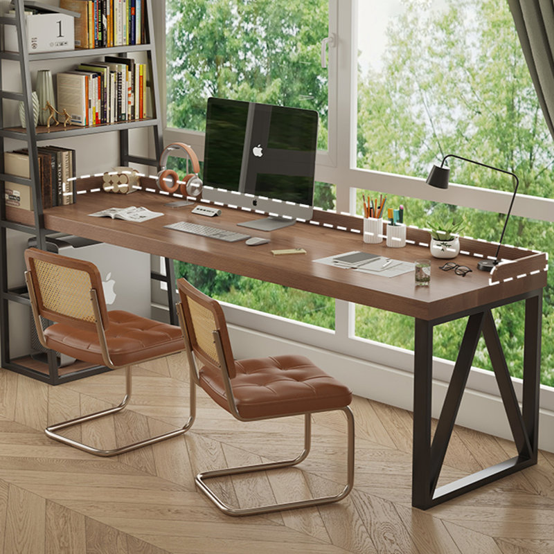 Nut-brown + Black Rectangular Solid Wood + Iron desk,  68.9" H x 78.74" W x 23.62" D