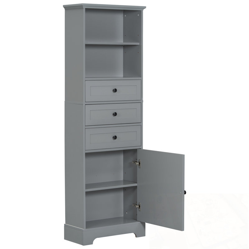 Grande armoire de rangement avec 3 tiroirs et tablettes réglables, Gris