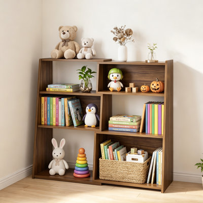 Wooden Extendable Bookshelf, 3-in-1 Convertible Bookcase for Small Space, 3-Tier Ladder Book Shelf for Living Room, Study, Bedroom, Walnut