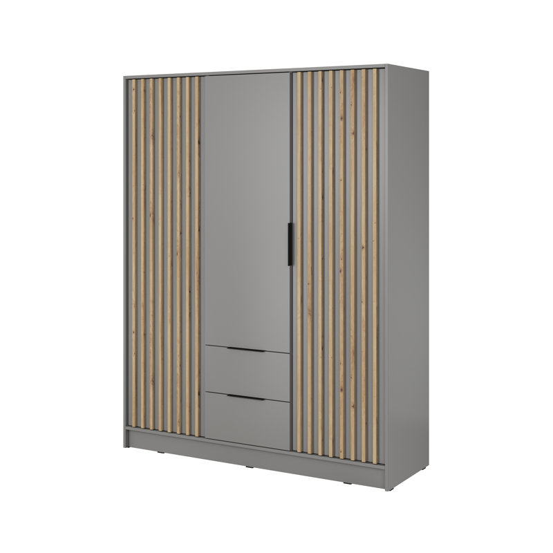 Andzela 3 Door Wardrobe, Grey/Oak Artisan