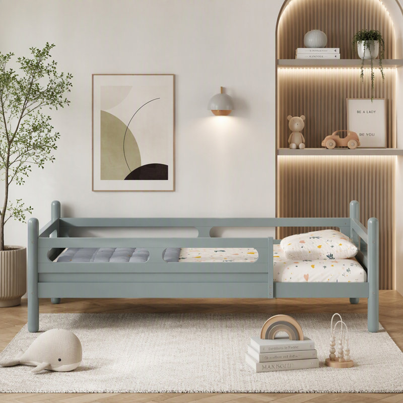 Lit simple avec barrières de sécurité, Gris