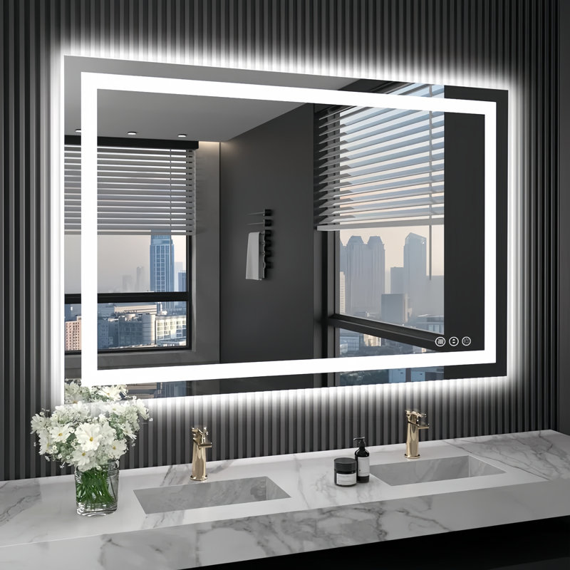 Atherton Modern Frameless Anti-Fog LED Lighted Dimmable Wall Mounted Bathroom Vanity Mirror
