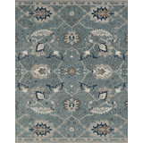 Blair Oriental Hand Hooked Area Rug in Deep Green Blue/Gray/White