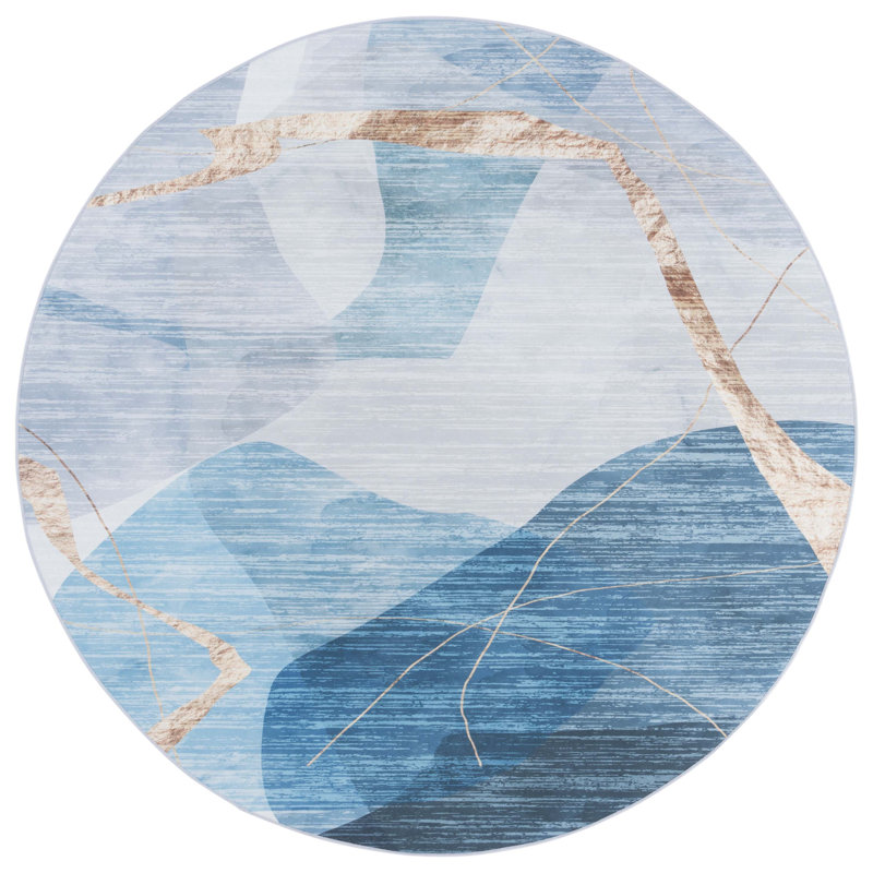 Tapis bleu / doré Bennita 836, Rond 6 pi