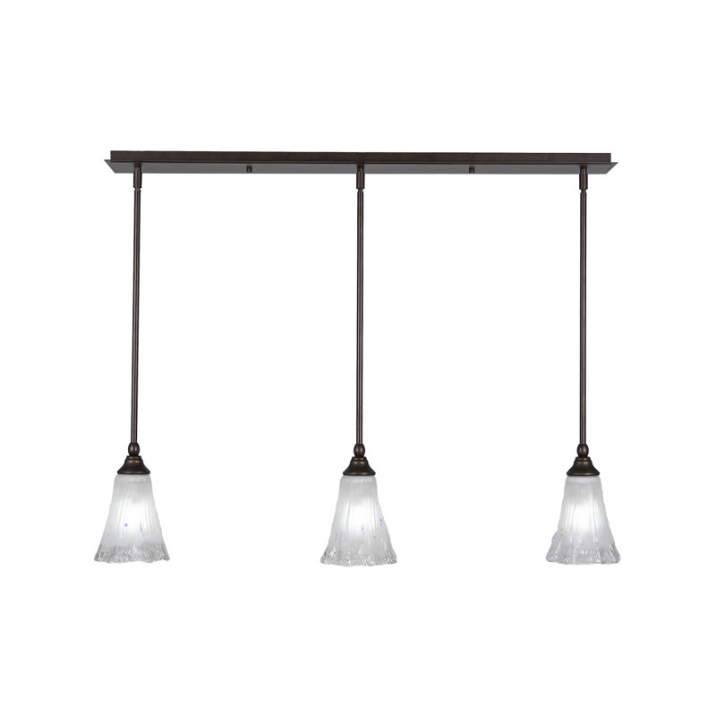 Luminaire suspendu linéaire sur pied 3 lumières avec verre en cristal cannelé de 5,5 po, Gelé, Bronze