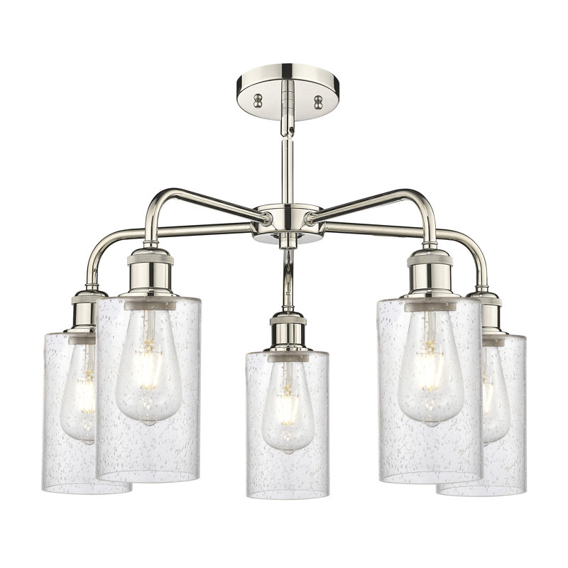 Lustre cylindrique à 5 lumières Ervine, Nickel poli
