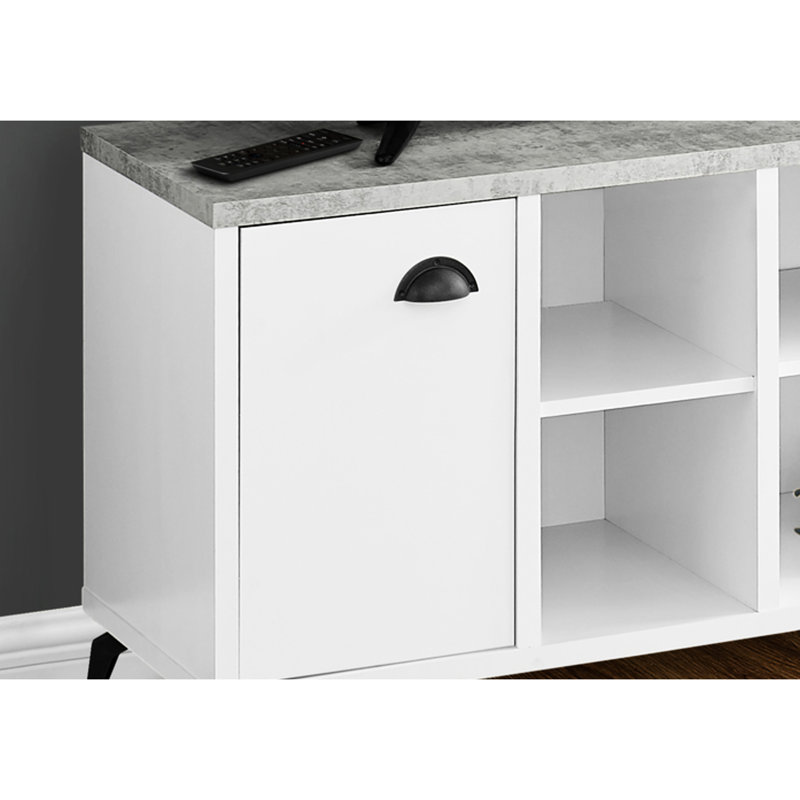Meuble télé moderne de 48 pouces, armoire en stratifié blanc et gris, métal noir, style industriel pour salon et chambre, rangement