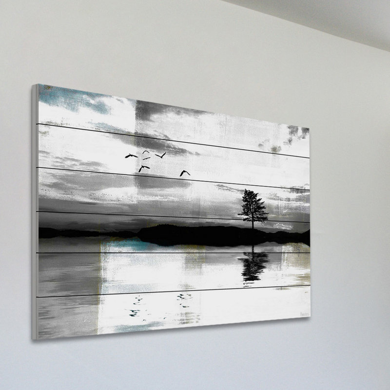 «Lone Lake Tree» par Parvez Taj - impression sur bois, H 30 po x l 45 po x P 1,5 po