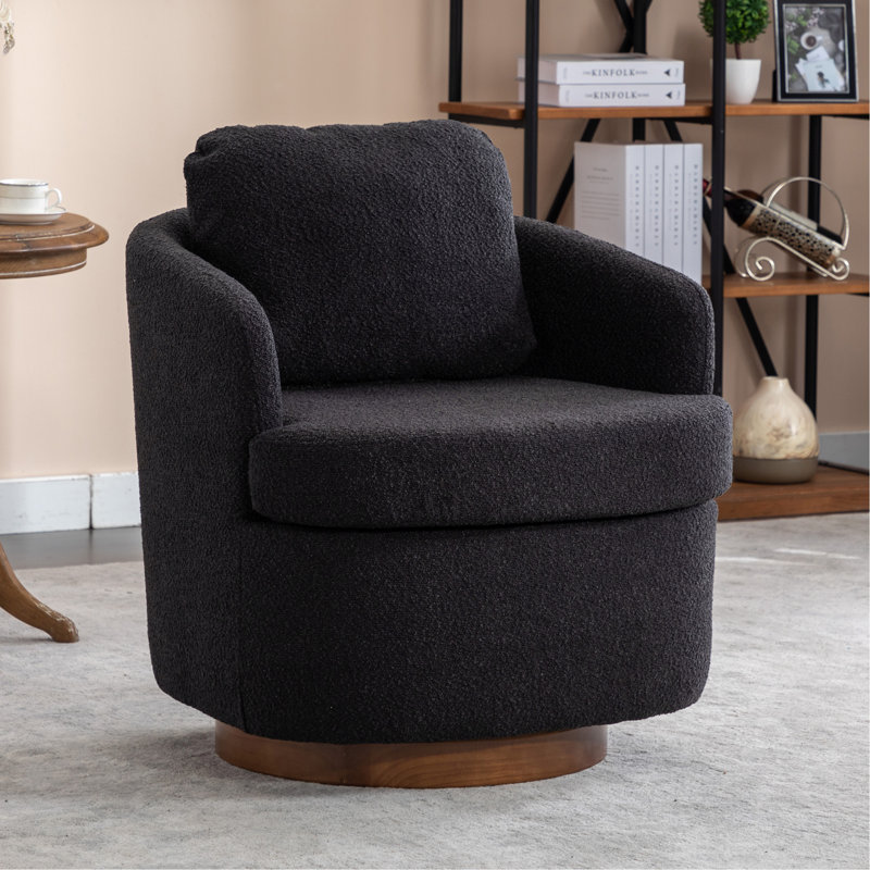 Fauteuil demi-tonneau pivotant de 29,1 po Markysha, Bouclé noir