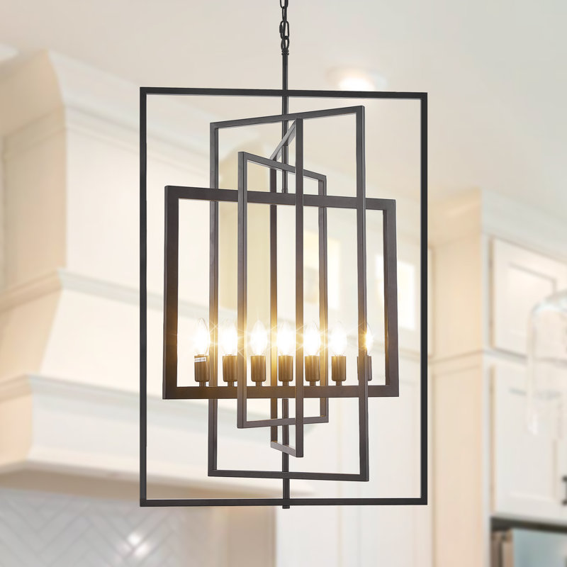 7 - Light Dimmable Geometric Chandelier, Black/Gray