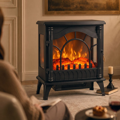 Foyer électrique de 725 W/1450 W, poêle à bois sur pied, noir