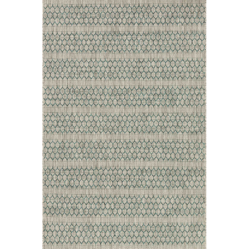 Jimmu Gray/Teal Indoor/Outdoor Area Rug, Rectangle 5'3" x 7'7"