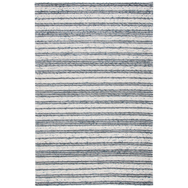 Aon Striped Handwoven Gray/Ivory Area Rug, Rectangle 4' x 6'