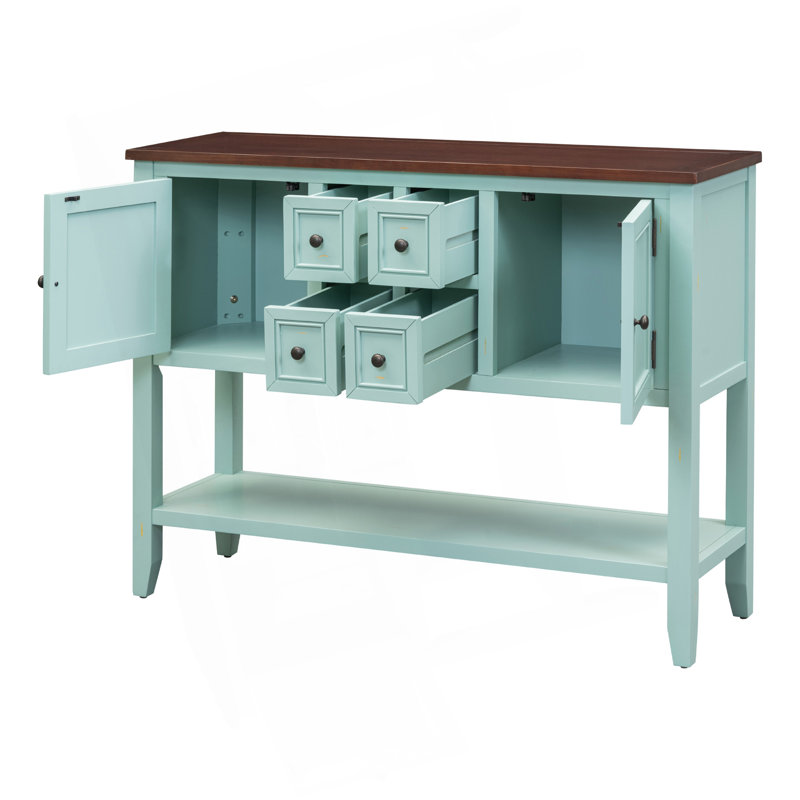 Cambridge Series  Ample Storage Vintage Console Table With Four Small Drawers And Bottom Shelf For Living Rooms, Entrances And Kitchens