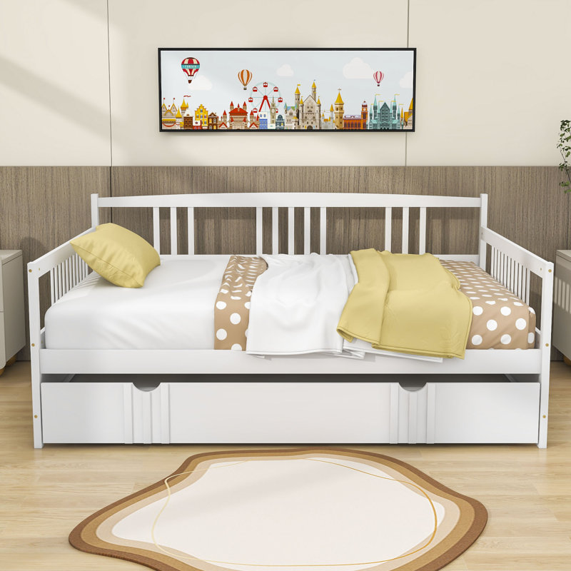 Wooden Daybed with Trundle, White, Full/Double
