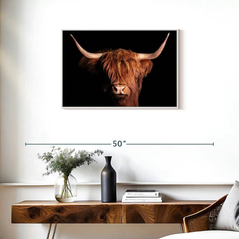 Vache écossaise Highland, Cadre flottant blanc, 31 po x 21 po